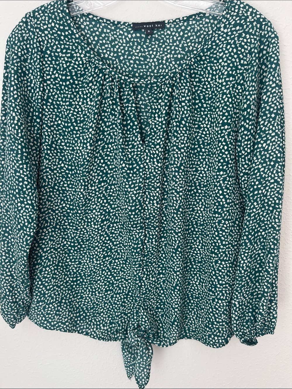 West Kei Green Printed Blouse with White Spot Pattern